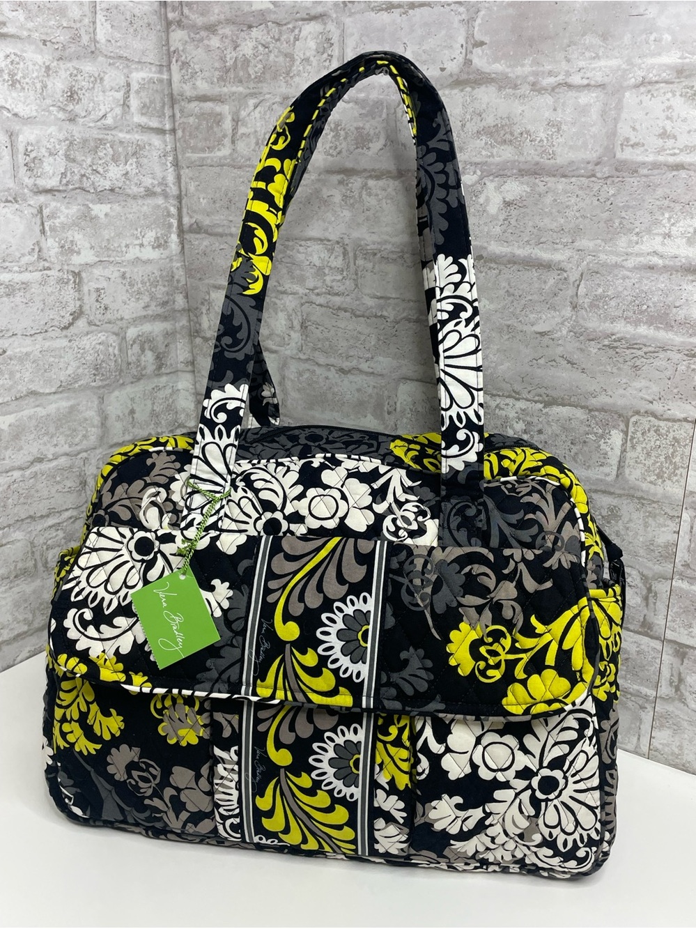 Vera Bradley Large Baby Diaper Bag Retired Baroque Yellow Black White Floral NWT